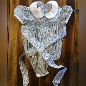 Smocked Blue Floral Bubble Size 24 Months/2T